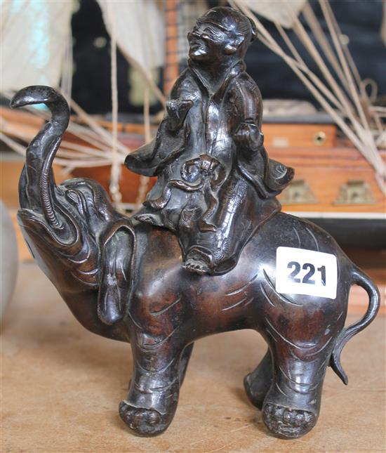 Chinese bronze elephant and rider(-)